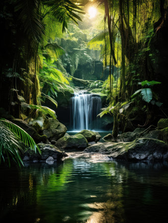 a waterfall in a forestの素材