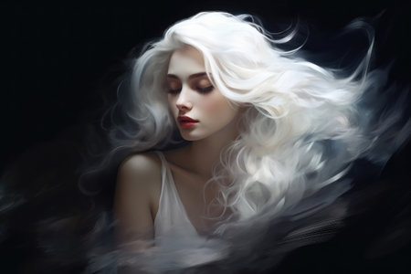 a woman with long white hairの素材