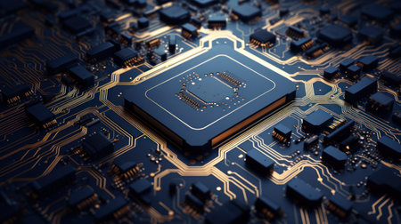 a close up of a computer chipの素材