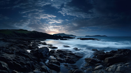 a rocky beach with water and rocksの素材