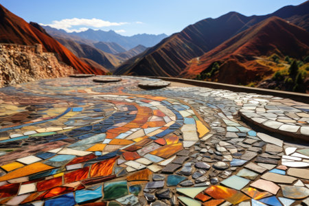 a colorful mosaic on a roadの素材