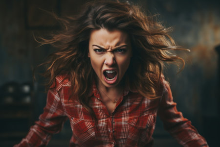 a woman with her mouth openの素材