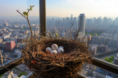 a bird nest with eggs in itの素材
