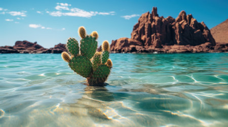 a cactus growing in waterの素材