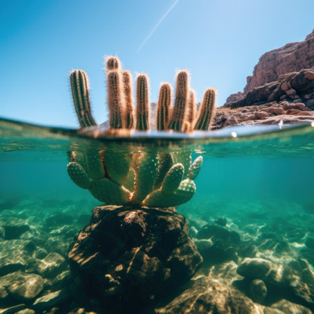 a cactus growing in the waterの素材