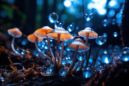 a group of mushrooms with water droplets on themの素材