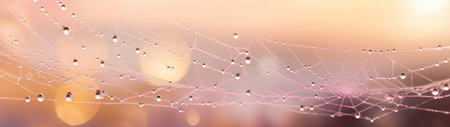 a spider web with water droplets on itの素材