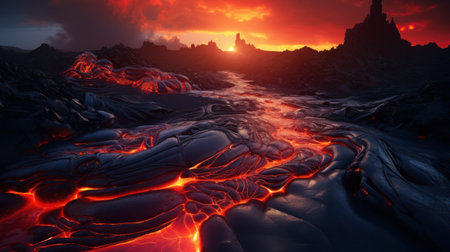 lava flowing in a valleyの素材