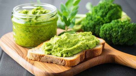 a slice of bread with green spread on itの素材