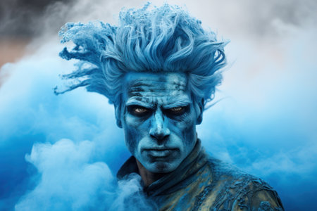 a man with blue face paintの素材