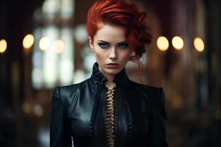 a woman with red hair and blue eyesの素材