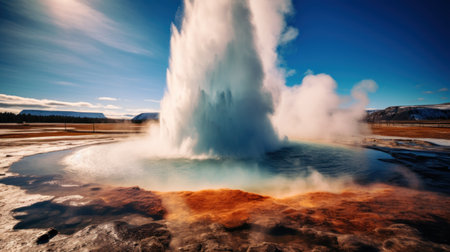 a geyser erupting in a hot springの素材