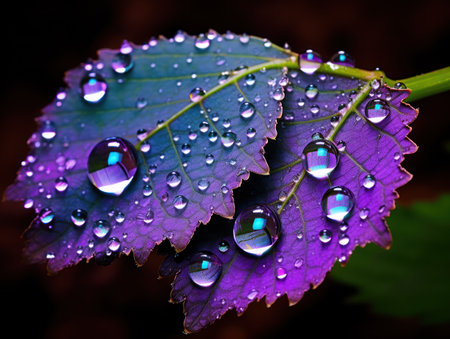 a close up of water droplets on a leafの素材