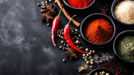 a group of spices and red peppersの素材