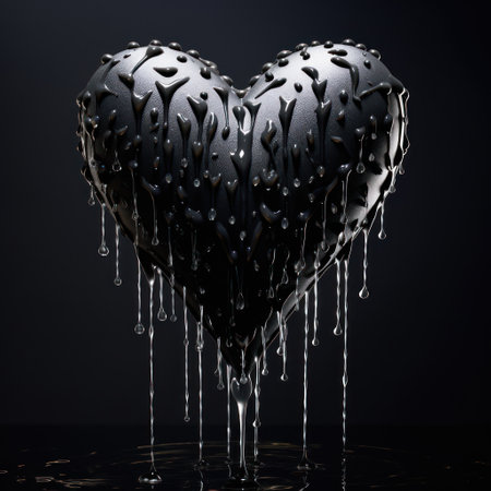 a heart shaped black object with water drippingの素材
