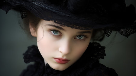 a woman in a black hatの素材