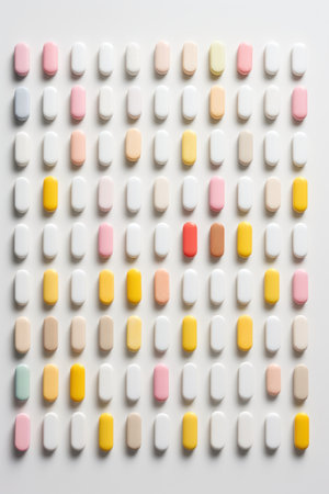 a group of pills arranged in rowsの素材