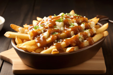 a bowl of french fries with gravy and cheeseの素材