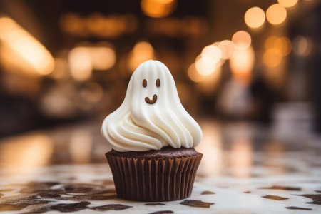 a cupcake with a ghost design on topの素材