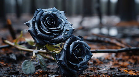 a black roses with water droplets on themの素材