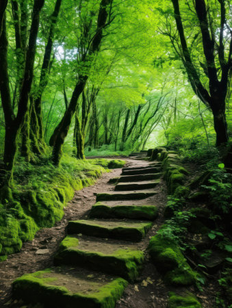 a stone steps in a forestの素材