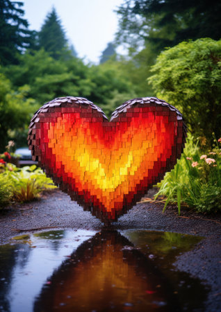 a heart made of cubes in a puddleの素材