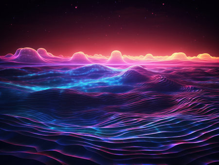 Abstract background with glowing waves. 3d rendering, 3d illustration.の素材