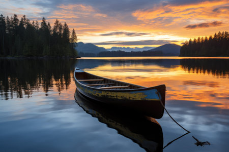 a boat on a lakeの素材