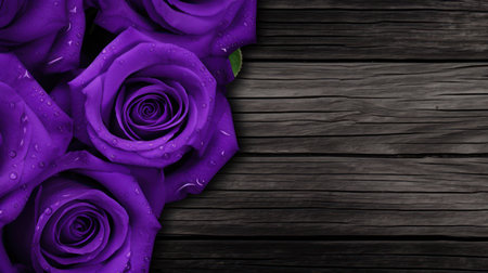 purple roses on a wood surfaceの素材