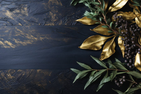 a gold leaf on a black surfaceの素材