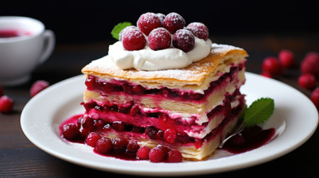 a plate of food with berries and whipped creamの素材