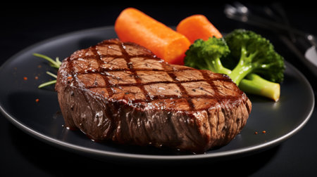 a steak and vegetables on a plateの素材