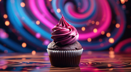 a cupcake with pink frosting on topの素材