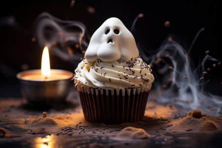a cupcake with a ghost on topの素材
