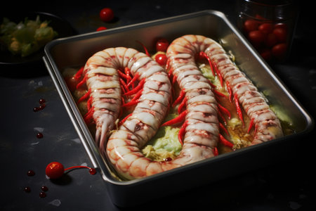 a pan of food with food on itの素材