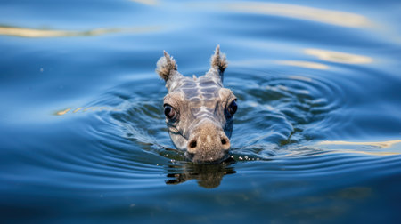 a giraffe swimming in waterの素材