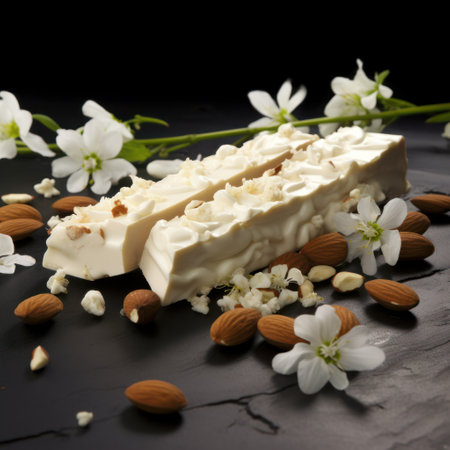 a white food on a black surfaceの素材