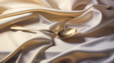 a spoon on a white clothの素材