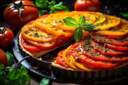 a pie with tomatoes and herbsの素材