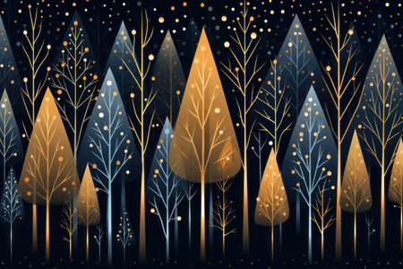 a group of trees with gold and blue leavesの素材