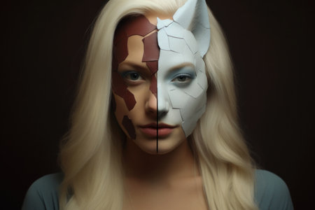a woman with half of her face and half of her faceの素材