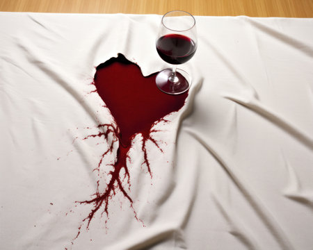 a glass of wine on a white clothの素材