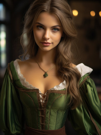 a woman in a green dressの素材