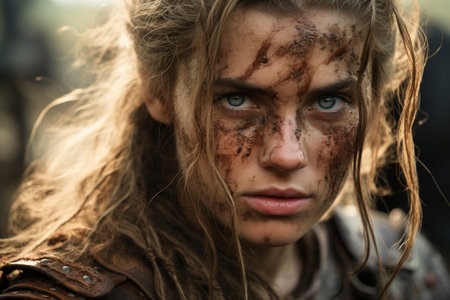 a woman with dirt on her faceの素材