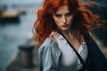 a woman with red hairの素材