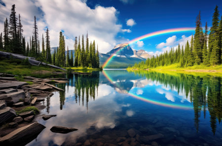 a rainbow over a lakeの素材