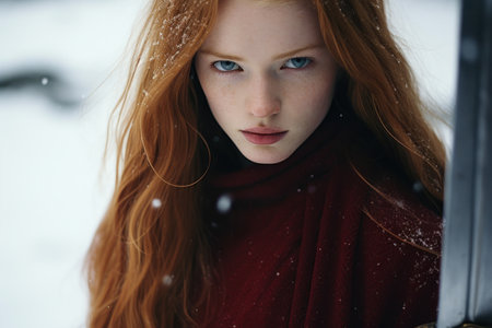 a woman with red hair and blue eyesの素材