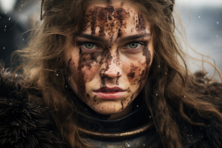 a woman with brown paint on her faceの素材