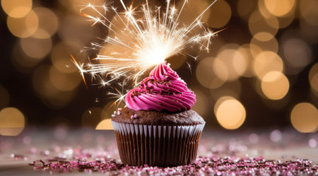 a cupcake with a sparkler on topの素材