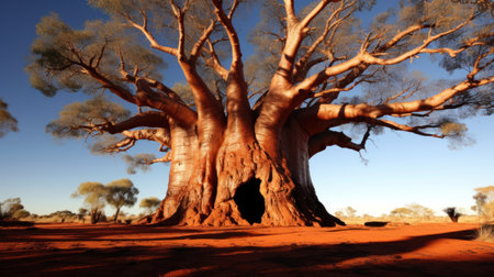 a large tree with a hole in the groundの素材
